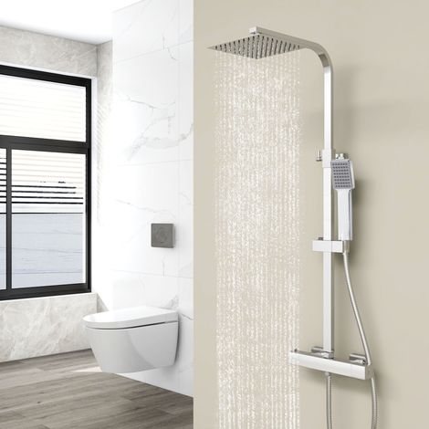 Acezanble Bathroom Thermostatic Exposed 8-inch Twin-Head Square Shower Set