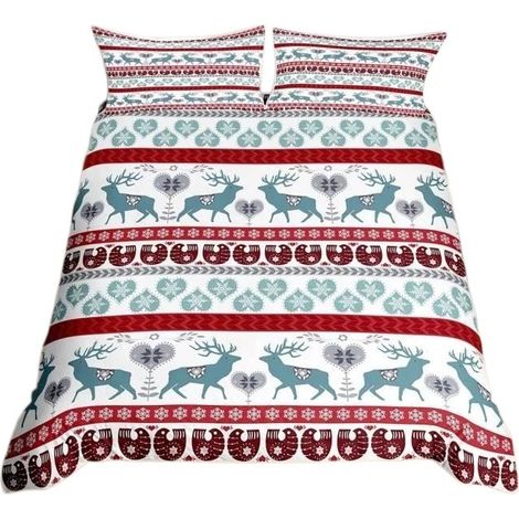 Housse de couette en microfibre 200x200cm avec 2 taies d'oreiller, motif rennes de Noël, literie adulte (1/5)