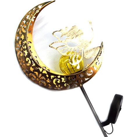 Lampe solaire extérieure pour jardin, motif lune flamme rétro, fer forgé lumineux paysager, piquet lune féerique, décoration de pelouse (1/3)