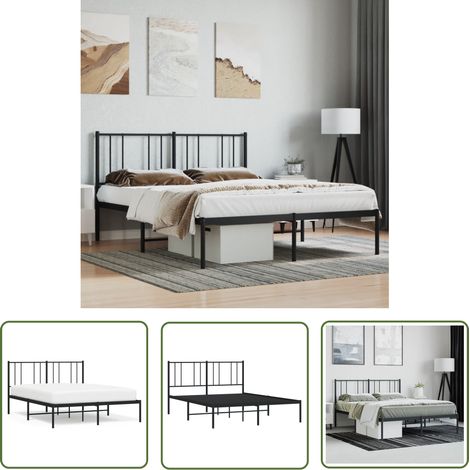 The Living Store Bettgestell mit Kopfteil Metall Schwarz 160x200 cm - Metallbettfundament - Doppelbett - Boxspringrahmen - Schwarzes Bettgestell - Bettrahmen Schwarz (1/5)