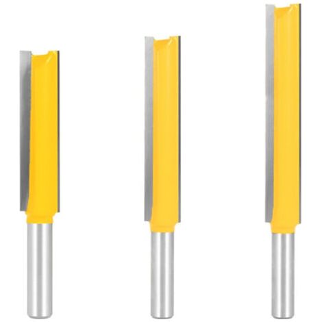 Fraise droite à araser bois extra longue 8mm – Lot de 3 – Diamètre de coupe 1/2" – Longueurs 50/63/76mm – Pour bois dur et MDF - 2quot (1/5)