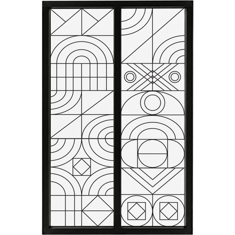 Verrière atelier intérieure aluminium noir 2 vitrages 69 x 117 cm - Décor géométrique - Kaléido - noir et transparent - Verre trempé (1/5)