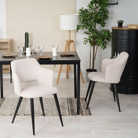 MEUBLES COSY Set mit 2 skandinavischen Esszimmerstühlen aus beigem Samt (1/5)