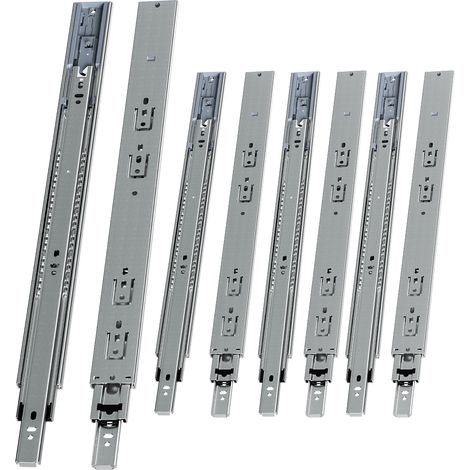 Randaco 4 Paar Schubladenschienen 500 mm Vollauszug, 3-teilig, Softclose mit Selbsteinzug, 45 kg Tragkraft, Schubladenauszug aus Stahl (1/5)