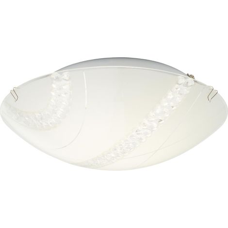 Kristalllampen Decke Glasbeleuchtung Kristall Lampe Deckenlampe, Glas satiniert Metall weiß, 1x LED 12W 1200Lm neutralweiß, DxH 30x9,8 cm (1/5)