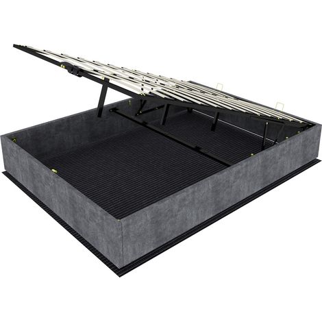 Cama abatible 140 x 200 cm gris de terciopelo con pistones neumáticos, HOMVRA (1/5)