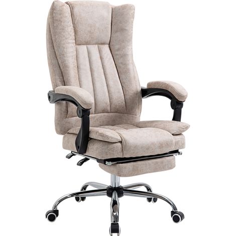 Silla de oficina reclinable con reposapiés, altura regulable, microfibra beige MODENUIT (1/5)