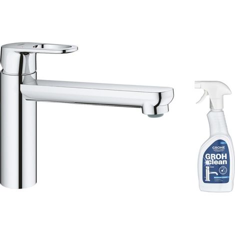 Robinet de cuisine bec médium GROHE Start Flow Quickfix chromé + nettoyant GrohClean