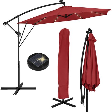 ML-Design Ombrellone da Giardino con LED Solare Ø 300 cm in Alluminio Rosso, Parasole con Manovella Inclinabile e Girevole a 360°, Protezione Solare UV50+ Impermeabile con Supporto e Copertura (1/5)