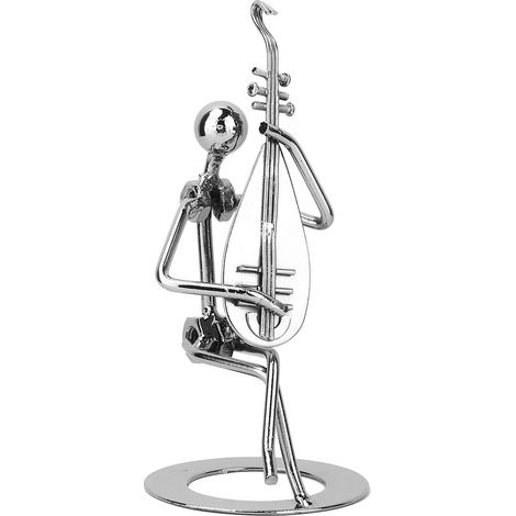 Figurine vintage en fer forgé représentant un musicien jouant du pipa, idéale comme décoration pour un bar ou un cadeau d'anniversaire. (1/5)