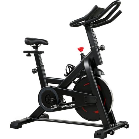 Vélo d'appartement - SPORTNOW - connectez via bluetooth, écran, siège et guidon réglables - acier - 111,5x52,5x114,5cm - noir (1/5)