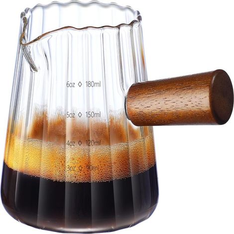 Ensemble de tasses à expresso avec poignée en bois de 170 ml (comprend un pichet à mousser le lait, un verre doseur et un verre à liqueur), couleur transparente. (1/5)
