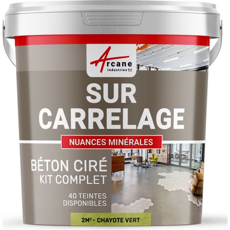 Béton ciré sur carrelage, cuisine, salle de bain, mural, sol, plan de travail, décoratif, revêtement, douche, kit - 2 m² (en 2 couches) Chayote Vert - ARCANE INDUSTRIES