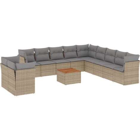 vidaXL Set Divano da Giardino 12 pz con Cuscini Beige Misto Polyrattan (1/5)