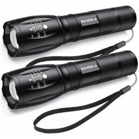 Ultra Powerful LED Flashlight - 2000 Lumens, Waterproof IP65, Zoomable, 5 Lighting Modes (Pack of 2) (1/5)
