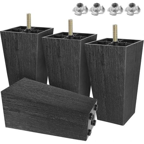 Pieds de meubles en plastique de 20 cm (8 pouces), pieds de canapé carrés, pieds de canapé noirs, ensemble de 4 pièces, pieds de meubles de style médiéval, pieds de rechange M8, adaptés aux fauteuils (1/5)
