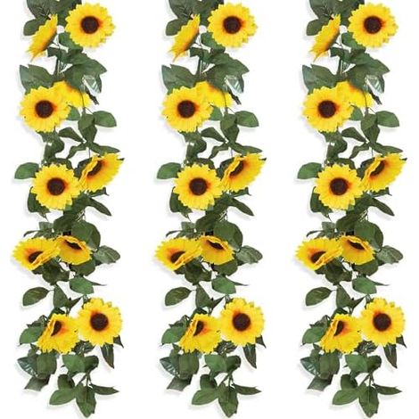 ROLLWAY 3 Stück Künstliche Sonnenblumen Girlande 2,25m Blumengirlande Sonnenblumegirlande Gefälschte Sonnenblumenranke Künstliche Blumen Girlande Seidenblumen Hängend für Zuhause Hochzeit Party Deko