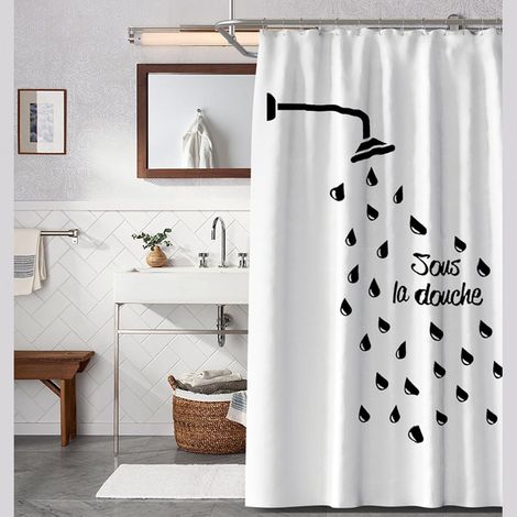 Rideau de Douche 200x200 cm Imprimé Blanc Noir, Rideau Douche Imperméable à Œillets pour Salle de Bain Lavable Machine, Style A (1/5)