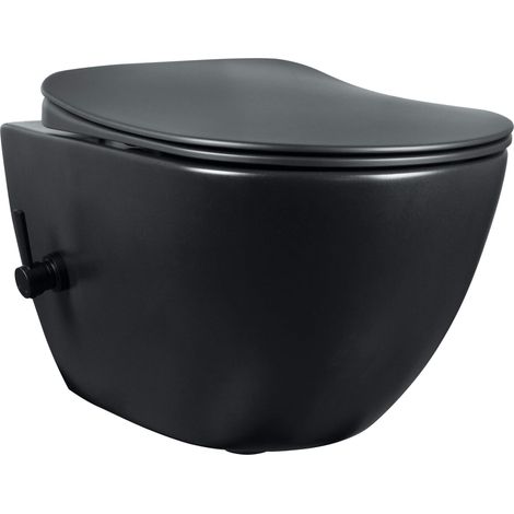 Wc sospeso in ceramica senza brida con miscelatore per funzione bidet colore nero opaco Deante Peonia CBPNWPW  Nero opaco (1/5)