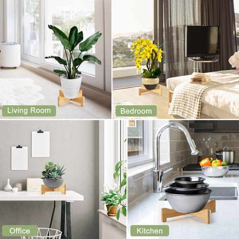 Socle pour plante en bambou avec design moderne – Ensemble de deux blocs pour végétaux d'intérieur – Disponible en plusieurs dimensions (10×4cm à 29×6cm) et coloris Beige (1/4)