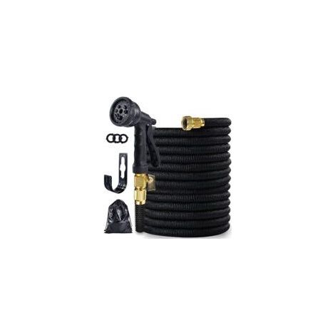 30m Expandable Reinforced Garden Hose, 1/2" Adaptable, 8 Spray Patterns, Flexible and Leak-Proof, Connector and Storage Bag Included, Black (1/5)