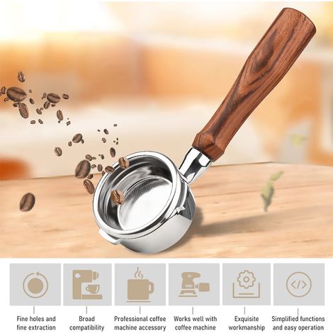Wakects Kaffeemaschinengriff, bodenloser 3-Ohr-Filterhalter, Edelstahl-Filterkorb, Walnussholz für Kaffeemaschine (Cuiborritia-Material)