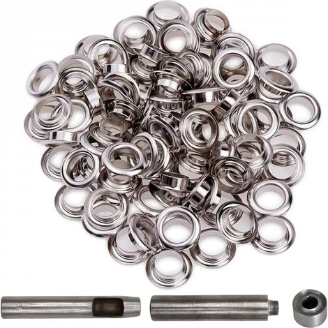 Linxor – Kit de 100 œillets en métal 12mm – Résistance à la corrosion – Outils de pose inclus – Pour toile, carton et caoutchouc (1/5)