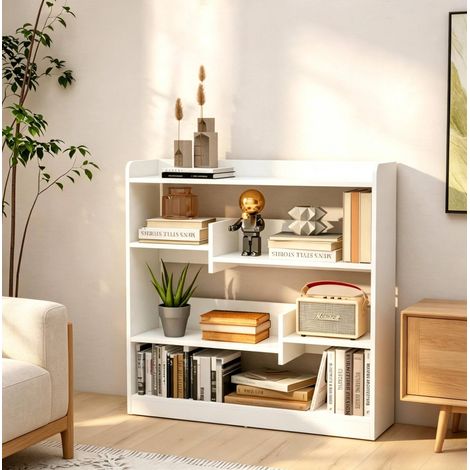 Mueble de almacenaje, librería abierta de 4 niveles, 90 x 24 x 91 cm, blanco, HAVRYA (1/5)