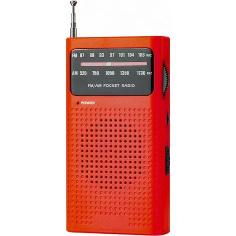 Radio Transistor AM FM - 69 x 128 x 28 mm - Antenne Réglable 360° - Haut-Parleur Magnétique - Affichage Lumineux de Réception - Clip Arrière et Lanière - 2 Piles AA - 1 Pièce