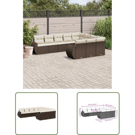 vidaXL 10-tlg. Garten-Sofagarnitur mit Kissen Braun Poly Rattan (1/3)