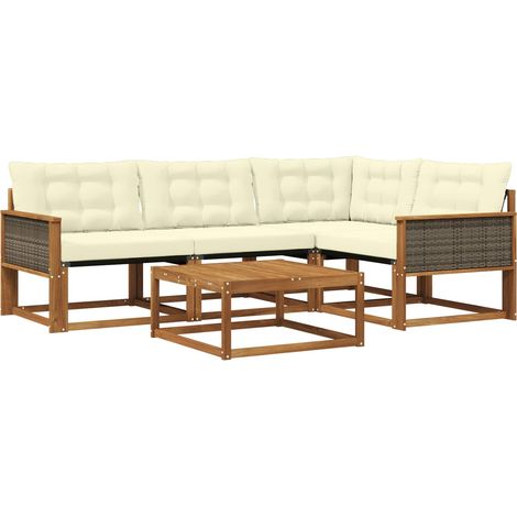 Outdoor Sofa Set with Cushion 5 pcs Natural and Cream vidaXL