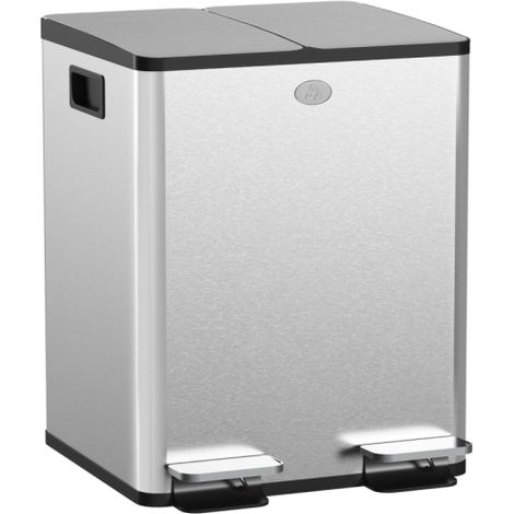 40L Stainless Steel Dual Compartment Trash Bin with Deodorizer Holders - Modern Silver Design ，Silver