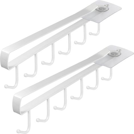 Lot de 2 Porte-tasse Métal, Crochet Suspension Adhésif, Rangement Cuisine Sous Étagère, Organiseur Multifonction Blanc