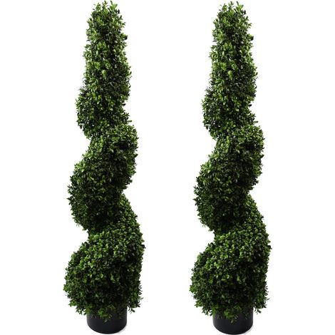 120cm Pair of Spiral Buxus Artificial Tree UV Resistant Outdoor (1/4)