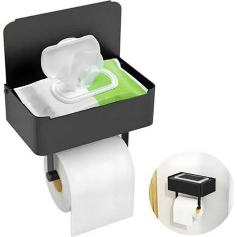 Porta carta igienica con scomparto per salviette umidificate, porta carta igienica senza foratura, porta rotolo di carta igienica in acciaio inox 304 (1/5)