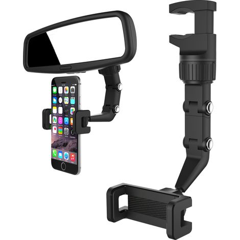 Supporto regolabile per smartphone da specchietto retrovisore auto, nero (1/5)