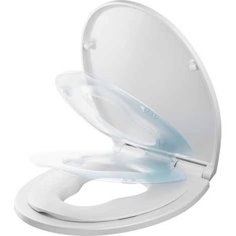 CECIPA WC-Sitz mit integriertem Kindersitz, ovaler WC-Sitz aus Duroplast, antibakteriell und UV-beständig, Absenkautomatik, einfache Montage mit Montagevorlage (1/5)