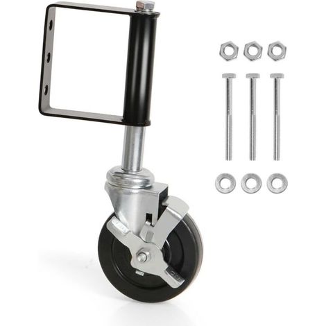 Roulette de portail de 4 pouces, roulement de 330 lb, roue réglable à ressort à 360°, avec frein, pour atelier, entrepôt (1/4)