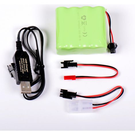 AFTERTECH PACCO BATTERIA Ni-MH 9,6v 2400mAh 58x52x30mm CON CAVO DI RICARICA USB E CONNETTORE SPINA SM 2P KET JST E3D2 (1/5)