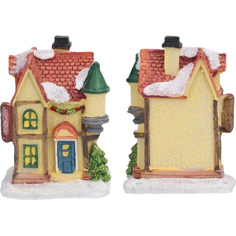 LED-Weihnachtshaus aus Kunstharz, Mini-Lichtlandschaft, kreative Kunstharzdekoration, Weihnachtsgeschenk (warmes Licht, eingebauter Akku, Modell H) (1/5)