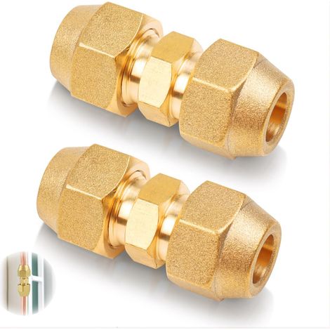 1/4" Air Conditioning Copper Pipe Extender 2 Pieces Double Nipples Seamless Double Nut Fittings for Air Conditioner Installation - HVAC Accessories (1/5)