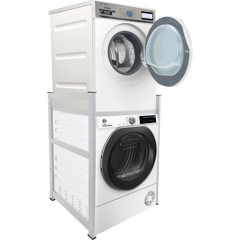 Waschmaschinenregal 74x65x111cm Weiss Regal Gestell für Waschmaschine und Trockner Übereinander Standregal Badezimmer Waschmaschinenschrank Keller