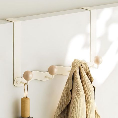 Longziming - Porte-manteau de porte - Porte-manteau mural - Crochet de porte - Crochet de suspension - Avec crochets en bois de lotus - Système coulissant - Installation sans perçage - Charge maximale (1/5)