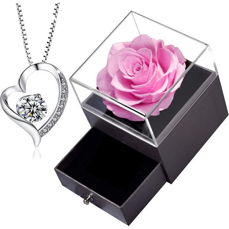 Rose eternelle,Femme boîte de Roses,Rose Conservée,Rose Stabilisée Rouge,Cadeau pour Elle la Noël,La Saint-Valentin,Fête des mères,Anniversaire (1/5)