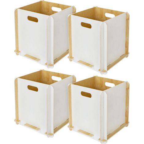 HMF Aufbewahrungsbox aus Holz zum Zusammenstecken, 4er Set, passend für Kallax, 32 x 32 x 32 cm, Weiß (1/5)