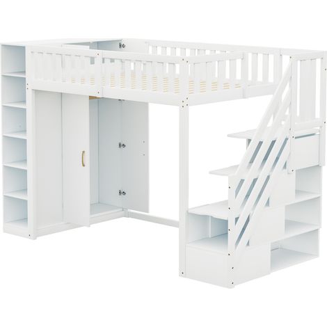 GagaLit mezzanine 90x200 cm, armoire, étagères, échelle, blanc (1/5)