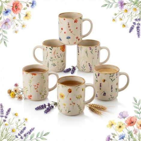 SET DI 6 TAZZE IN CERAMICA 400 ml PER CAFFÈ TÈ BELLE LINE Ø9 cm (1/5)