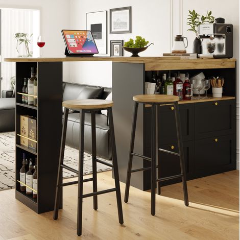 Bartisch mit Stauraum und 2 schwarzen Hockern in Holzoptik HAVRYA (1/5)