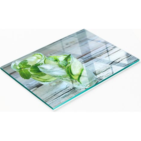 Tabla de cocina de vidrio templado con gráficos decorativos de pepinos de agua, 80x52 cm. (1/5)