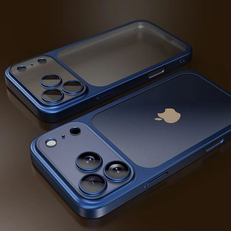 (iPhone 17 Pro, bleu) Coque de téléphone semi-transparente ultra-fine avec protection de cadre
